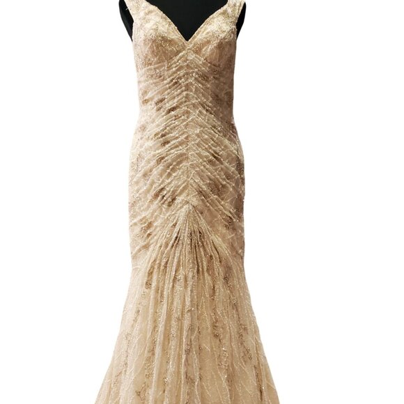 WOW Luxury Designer Couture Wedding Evening Party Prom Runway Beaded Gown Dress - Picture 10 of 16